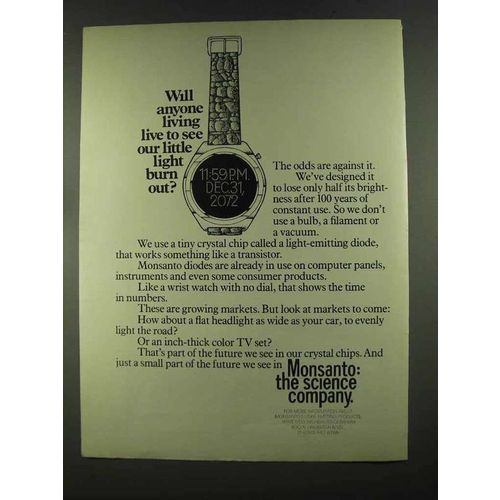 1972 Monsanto Diodes Ad - Anyone Living See Burn Out