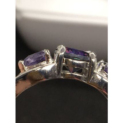 Ring Colorful Rainbow Crystal Amethyst Hearts 925 Sterling #53 USA Seller