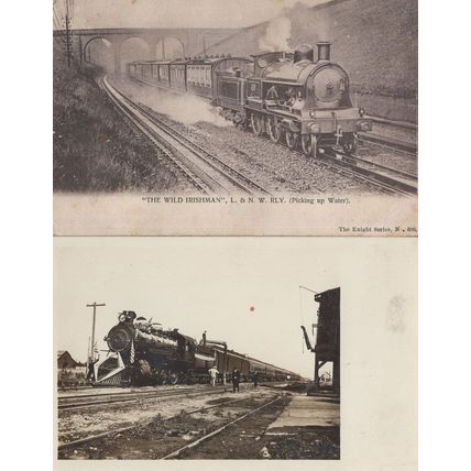 LN&W Wild Irishman Train Picking Up Water Old Railway 2x Postcard
