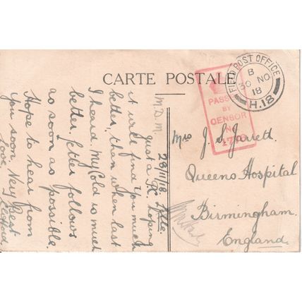 Antique France Postcard 1918 - Lille - L'Hotel des Postes