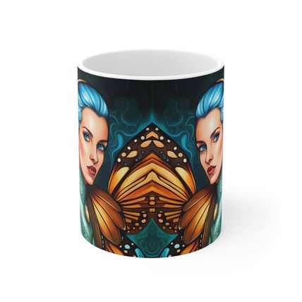 December Blue Topaz Birth Month Colors Fairies & Butterflies #2 Mug 11oz AI Deco