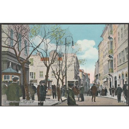 Waterport Street & The Exchange, Gibraltar, c.1910 - Millar & Lang Postcard