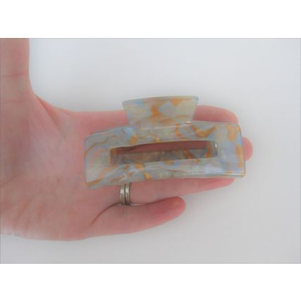 Blue and gold iridescent rectangle marbled hair claw clip
