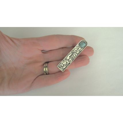 Turquoise blue stone silver metal boho native alligator hair clip for thin fine