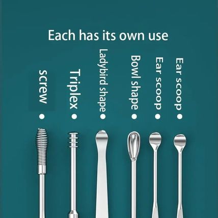 6PCS Ear Pick Cleaning Set Spiral Tool Spoon Ear Wax Remover Cleaner Curette Kit