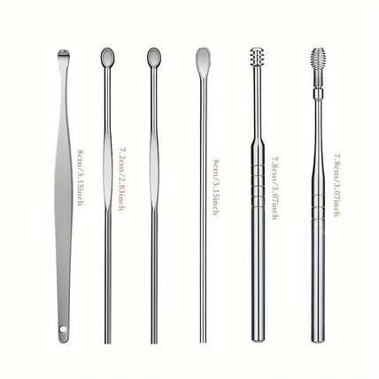 6PCS Ear Pick Cleaning Set Spiral Tool Spoon Ear Wax Remover Cleaner Curette Kit