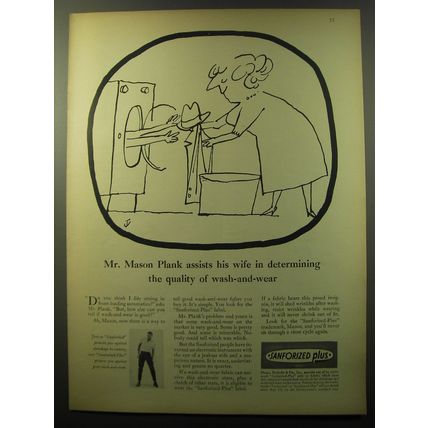 1960 Sanforized Plus Fabric Advertisement - Mr. Mason Plank assists his wife