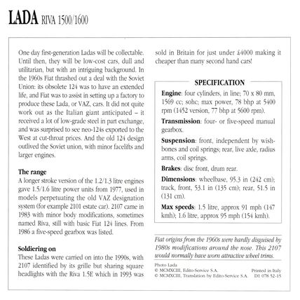 Collectors Club card. Classic Cars. Lada Riva 1500/1600