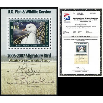 RW73b, MNH $15 2 Sigs Souvenir Sheet - Graded 95 PSE Certificate - Stuart Katz