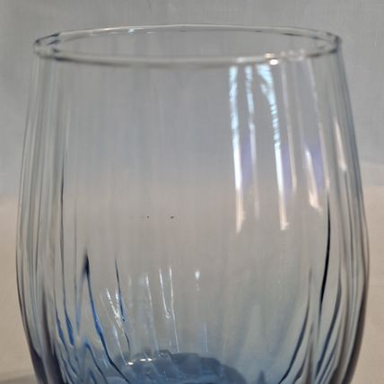 RIBBED BLUE Stemless Wine Glasses Cocktail Water Juice Tumblers Goblet Drink