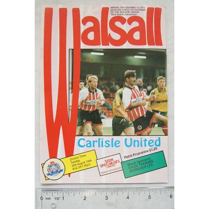 1994 programme Walsall v. Carlisle United, 30/8