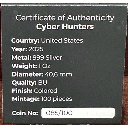 1 Oz Silver Collectible CYBER HUNTERS EAGLE # 85/100 RARE