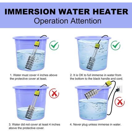1500W Ul-Listed Immersion Heater, GESAIL Bucket Water Heater with 304 Stainless-