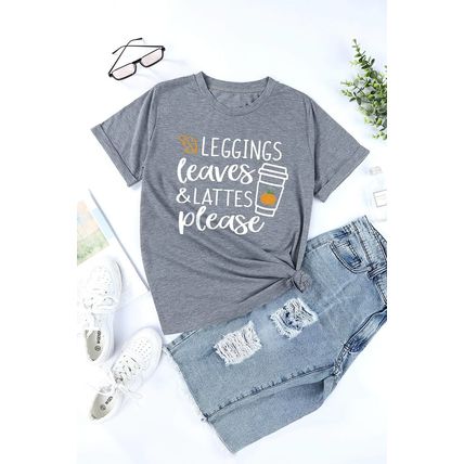 Gray Leggings Leaves and Lattes Please Graphic Tee