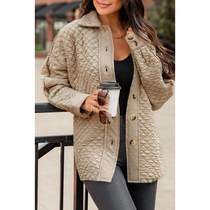 Jet Stream Solid Color Quilted Puffer Buttoned Shacket