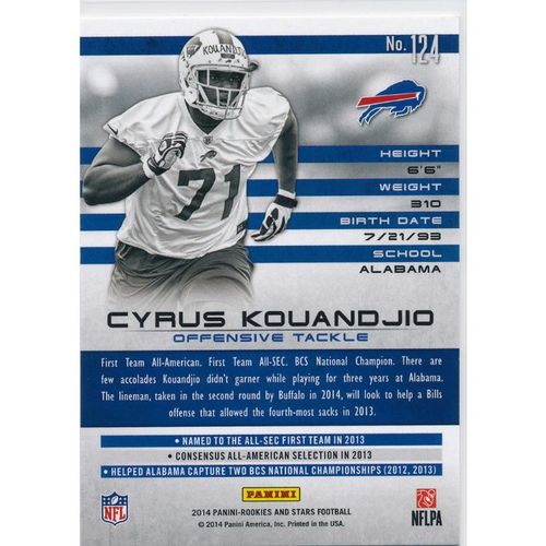 2014 Panini Rookies & Stars #124 Cyrus Kouandjio RC Buffalo Bills