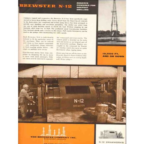 brewster company inc 1955 n-12 petroleum oil drill engine vintage ad