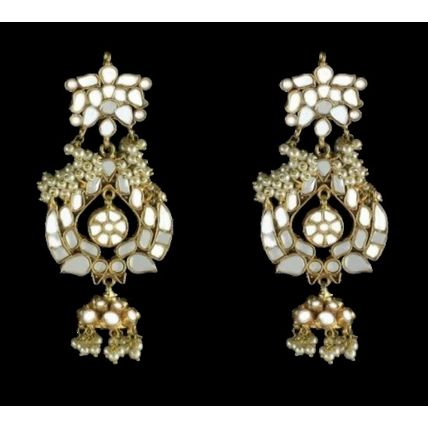 PAKISTANI INDIAN WOMEN GIRLS GOLD-PLATED THAPA KUNDAN EMBELLISHED NATURAL PEARLS