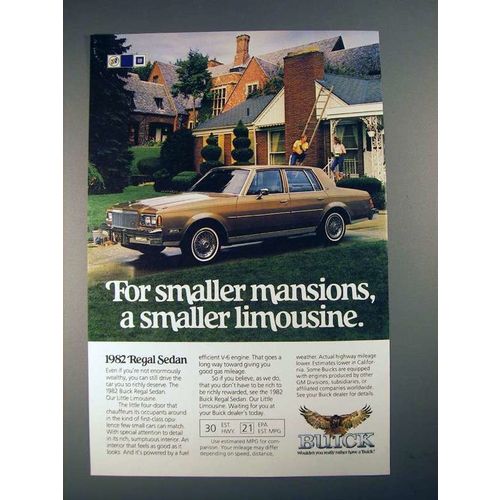 1982 Buick Regal Sedan Car Ad - For Smaller Mansions