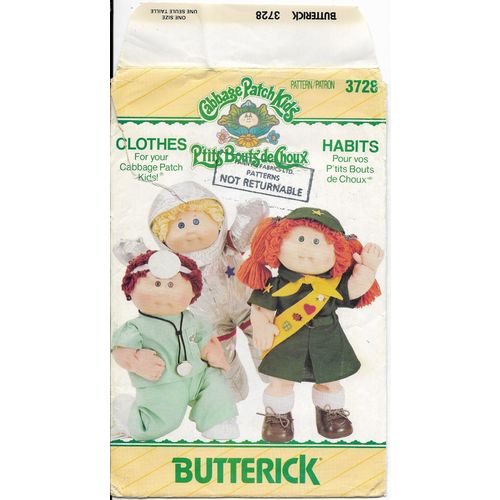 Butterick 3728 Sewing Pattern Cabbage Patch Kids Outfits Space Doctor Scout