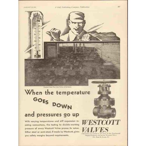 WESTCOTT VALVE COMPANY 1931 Temperature down pressure up vintage ad