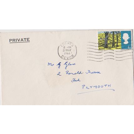 GB 1966 cover Totnes to Plymouth with 4d British Nature stamp