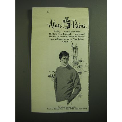 1970 Alan Paine Radley Sweater Advertisement - Alan Paine