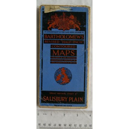 1949 Bartholomew's Half-Inch contoured linen map No. 8 Salisbury Plain
