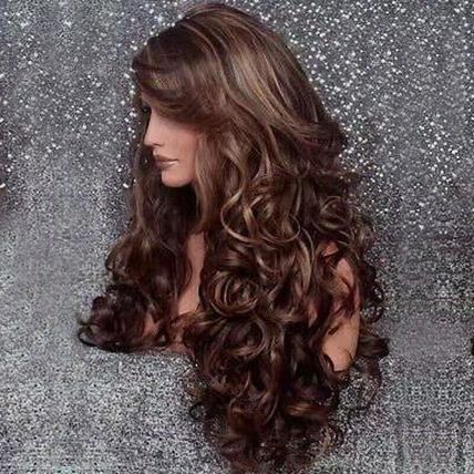 Synthetic Fluffy COS Wig Brown Women's Long Curly Hair Big Waves Rose Net Wig