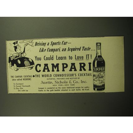 1957 Campari Aperitif Ad - Driving a Sports Car - An Acquired Taste