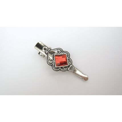 Small silver metal and red crystal alligator hair claw clip for thin fine hair