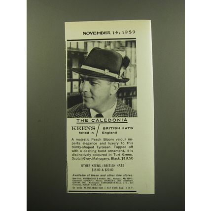 1959 Keens Caledonia Hat Advertisement