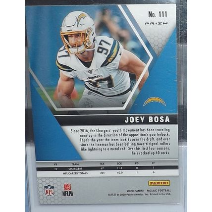 2020 Panini Mosaic JOEY BOSA Chargers) Pink Camo Prizm #111