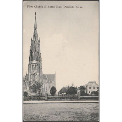 First Church & Burns Hall, Dunedin, c.1910 - Gold Medal Series Postcard