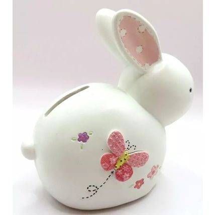 Butterfly Bunny Money Box Ceramic Girl Baby Gift Savings Christening Birth Money