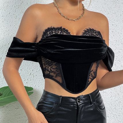 Floral lace slimming steel boned sexy one-shoulder strapless top