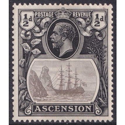 Ascension Island KGV 1924-33 1/2d Grey-Black Black Ship SG10 Mint MH