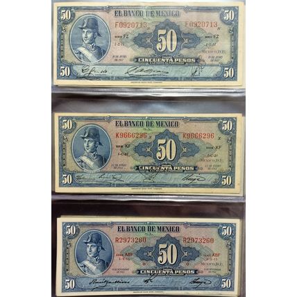 Mexico American Banknote Company Antique Set of 70 different Banknotes 1948-1978