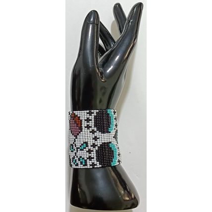 Traditional Huichol Art. Mexico Glass Seed Beads Bracelet. Día de los Muertos 1
