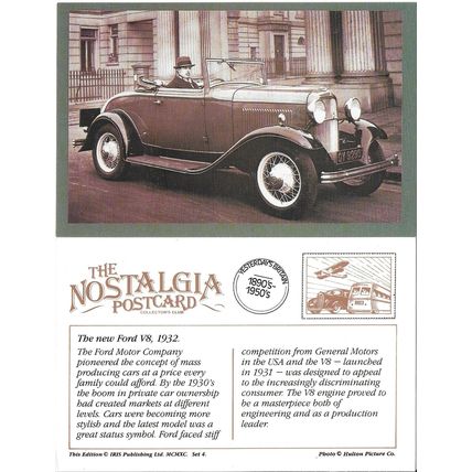 Postcard Ford V8 Motor Car 1932 Hulton Photo - Nostalgia