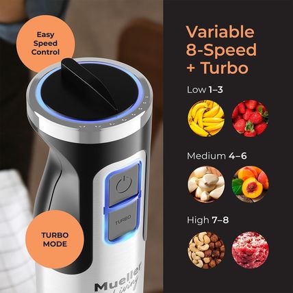 Muellerliving Immersion Hand Blender Full Set - 8 Speed Immersion Blender, Hand