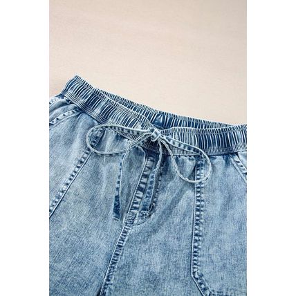Myosotis Mineral Wash Drawstring Waist Loose Straight Denim Pants