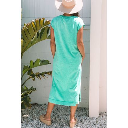 Clearly Aqua Mineral Wash Pocketed T-shirt Long Dress
