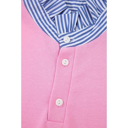 Bonbon Button Striped Collar Patchwork Puff Sleeve Sweatshirt