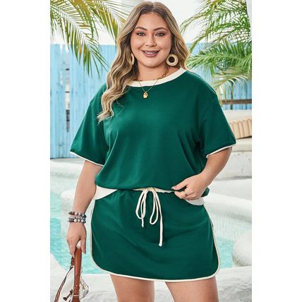 Evergreen Plus Size Contrast Trim T Shirt and Skirt Two Piece Set