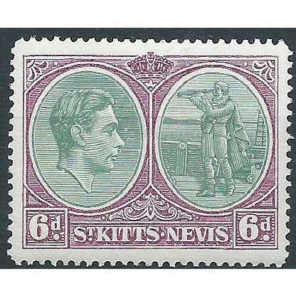 St Kitts-Nevis 1938 SG74 6d Green & Bright Purple Mounted Mint....