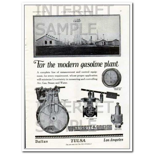 WESTCOTT AND GREIS 1927 Modern gasoline plant measurement vintage ad