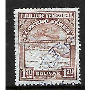 VENEZUELA 1932 AIR BIPLANE AND VENEZUELA 1b.70 BROWN SG435 FINE USED