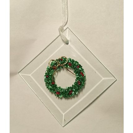 Handmade Beveled Glass On Glass Mosaic Christmas Wreath Ornament