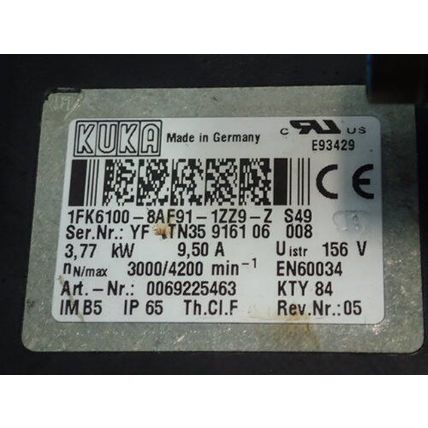 KUKA 1FK6100-8AF91-1ZZ9-Z S09 AC SERVO MOTOR,3.77 KW,4200 RPM 156 VAC,TJ